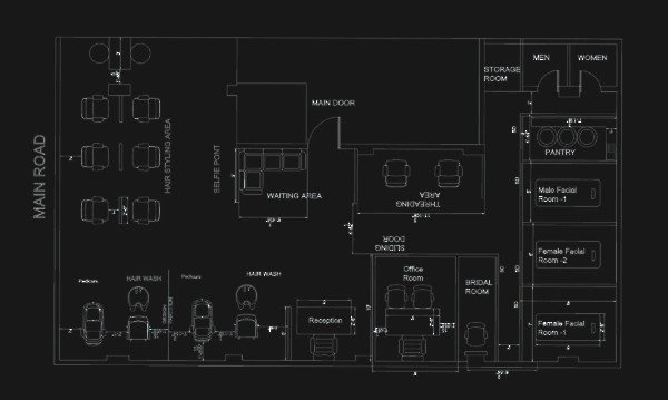 studio 89 salon space plan by g cube studios bangalore