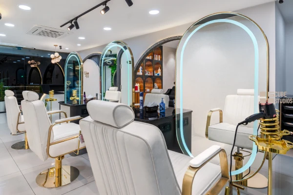 the glam luxe salon interiors by g cube studios