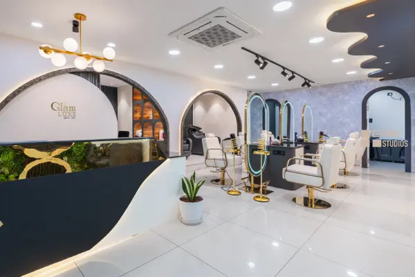 the glam luxe salon interiors by g cube studios